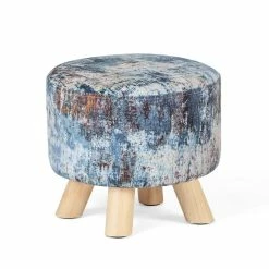 Brand new ✔️ Adeco Modern Round Padded Upholstered Ottoman Footrest Stool Natural 🔥 -Adeco Shop Adeco Round Ottoman Foot Rest Stool Fabric Padded Seat Cute Pouf 6