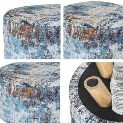 Brand new ✔️ Adeco Modern Round Padded Upholstered Ottoman Footrest Stool Natural 🔥 -Adeco Shop Adeco Round Ottoman Foot Rest Stool Fabric Padded Seat Cute Pouf 7