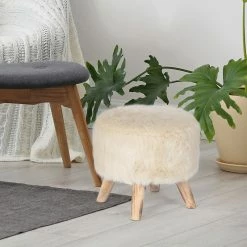 Brand new ✔️ Adeco Modern Round Padded Upholstered Ottoman Footrest Stool Natural 🔥 -Adeco Shop Adeco Round Ottoman Foot Rest Stool Fabric Padded Seat Cute Pouf 8