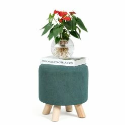 Brand new 🔥 Adeco Round Ottoman Footrest Faux Fur Stool Upholstered Padded Pouf Green 🔔 -Adeco Shop Adeco Round Ottoman Footrest Faux Fur Stool Upholstered Padded Pouf 12