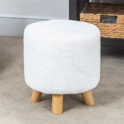 Brand new 🔥 Adeco Round Ottoman Footrest Faux Fur Stool Upholstered Padded Pouf Green 🔔