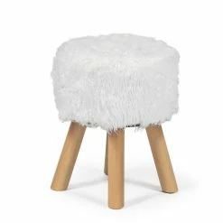 Hot Sale ⌛ Adeco Round Ottoman Footrest Stool Furry Home Decorative Bench 😉 -Adeco Shop Adeco Round Ottoman Footrest Stool Furry Home Decorative Bench 7C White 2