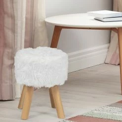 Hot Sale ⌛ Adeco Round Ottoman Footrest Stool Furry Home Decorative Bench 😉