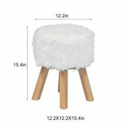 Hot Sale ⌛ Adeco Round Ottoman Footrest Stool Furry Home Decorative Bench 😉 -Adeco Shop Adeco Round Ottoman Footrest Stool Furry Home Decorative Bench 7C White 3