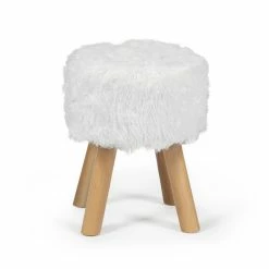 Hot Sale ⌛ Adeco Round Ottoman Footrest Stool Furry Home Decorative Bench 😉 -Adeco Shop Adeco Round Ottoman Footrest Stool Furry Home Decorative Bench 7C White 4