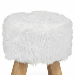 Hot Sale ⌛ Adeco Round Ottoman Footrest Stool Furry Home Decorative Bench 😉 -Adeco Shop Adeco Round Ottoman Footrest Stool Furry Home Decorative Bench 7C White 5