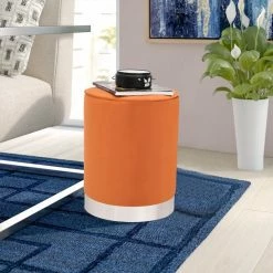 Best reviews of 💯 Adeco Round Ottoman Footstool Velvet Padded Vanity Stool Silver Trim Yellow 👍