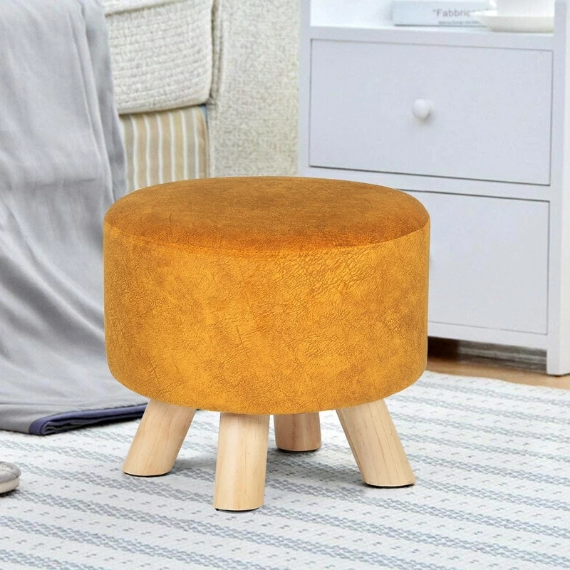 Best Sale 💯 Adeco Round Ottoman Velvet Foot Rest Stool With Non-Skid Legs Orange ⭐ 4 Best Sale 💯 Adeco Round Ottoman Velvet Foot Rest Stool With Non-Skid Legs Orange ⭐ - Image 2
