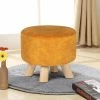 Best Sale 💯 Adeco Round Ottoman Velvet Foot Rest Stool With Non-Skid Legs Orange ⭐ -Adeco Shop Adeco Round Ottoman Velvet Foot Rest Stool Bench with Non Skid Legs