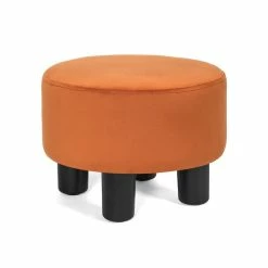 Hot Sale 🔔 Adeco Round Ottoman Velvet Footrest Stool Modern Padded Seat Footstool Orange 🔔 -Adeco Shop Adeco Round Ottoman Velvet Footrest Stool Modern Padded Seat Footstool 11