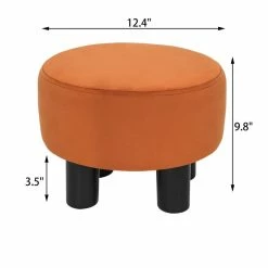 Hot Sale 🔔 Adeco Round Ottoman Velvet Footrest Stool Modern Padded Seat Footstool Orange 🔔 -Adeco Shop Adeco Round Ottoman Velvet Footrest Stool Modern Padded Seat Footstool 12