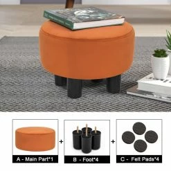 Hot Sale 🔔 Adeco Round Ottoman Velvet Footrest Stool Modern Padded Seat Footstool Orange 🔔 -Adeco Shop Adeco Round Ottoman Velvet Footrest Stool Modern Padded Seat Footstool 13