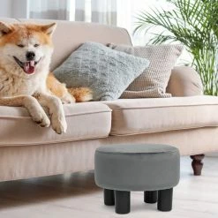 Hot Sale 🔔 Adeco Round Ottoman Velvet Footrest Stool Modern Padded Seat Footstool Orange 🔔 -Adeco Shop Adeco Round Ottoman Velvet Footrest Stool Modern Padded Seat Footstool 8