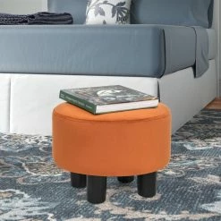 Hot Sale 🔔 Adeco Round Ottoman Velvet Footrest Stool Modern Padded Seat Footstool Orange 🔔 -Adeco Shop Adeco Round Ottoman Velvet Footrest Stool Modern Padded Seat Footstool 9