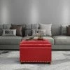 New 🔥 Adeco Red Leather Rectangular Storage Ottoman With Lid 💯 -Adeco Shop Adeco Round Red Leather Rectangular Storage Ottoman with Lid