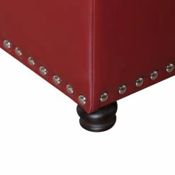 New 🔥 Adeco Red Leather Rectangular Storage Ottoman With Lid 💯 -Adeco Shop Adeco Round Red Leather Rectangular Storage Ottoman with Lid 3