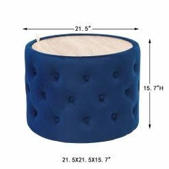 Adeco Shop -Adeco Shop Adeco Round Storage Ottoman Coffee Table Velvet Wooden Lid Foot Stool 1