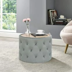 Best Sale โจ Adeco Round Storage Ottoman Coffee Table Velvet Wooden Lid Foot Stool Grey ๐ 25 Best Sale โจ Adeco Round Storage Ottoman Coffee Table Velvet Wooden Lid Foot Stool Grey ๐ -Adeco Shop Adeco Round Storage Ottoman Coffee Table Velvet Wooden Lid Foot Stool 8