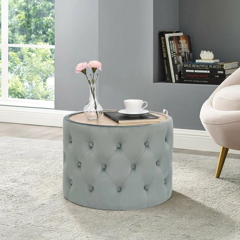 Best Sale โจ Adeco Round Storage Ottoman Coffee Table Velvet Wooden Lid Foot Stool Grey ๐ 11 Best Sale โจ Adeco Round Storage Ottoman Coffee Table Velvet Wooden Lid Foot Stool Grey ๐ - Image 9