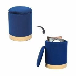 Best reviews of 🔥 Adeco Round Storage Ottoman Footrest Stool Velvet Gold Plating Base Blue 🔔 -Adeco Shop Adeco Round Storage Ottoman Footrest Stool Velvet Gold Plating Base 12