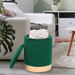 Best reviews of 🔥 Adeco Round Storage Ottoman Footrest Stool Velvet Gold Plating Base Blue 🔔 -Adeco Shop Adeco Round Storage Ottoman Footrest Stool Velvet Gold Plating Base 13