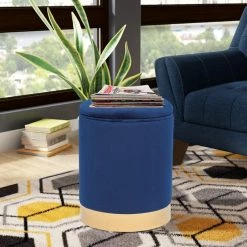 Best reviews of 🔥 Adeco Round Storage Ottoman Footrest Stool Velvet Gold Plating Base Blue 🔔 -Adeco Shop Adeco Round Storage Ottoman Footrest Stool Velvet Gold Plating Base 7