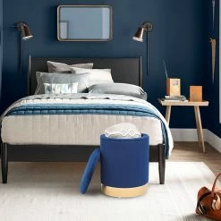 Best reviews of 🔥 Adeco Round Storage Ottoman Footrest Stool Velvet Gold Plating Base Blue 🔔 -Adeco Shop Adeco Round Storage Ottoman Footrest Stool Velvet Gold Plating Base 8