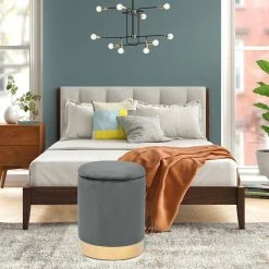 Buy 👍 Adeco Round Storage Ottoman Footstool Rest Velvet Gold Plating Base Yellow ❤️ -Adeco Shop Adeco Round Storage Ottoman Footstool Rest Velvet Gold Plating Base 12