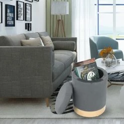 Buy 👍 Adeco Round Storage Ottoman Footstool Rest Velvet Gold Plating Base Yellow ❤️ -Adeco Shop Adeco Round Storage Ottoman Footstool Rest Velvet Gold Plating Base 13