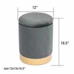 Buy 👍 Adeco Round Storage Ottoman Footstool Rest Velvet Gold Plating Base Yellow ❤️ -Adeco Shop Adeco Round Storage Ottoman Footstool Rest Velvet Gold Plating Base 14