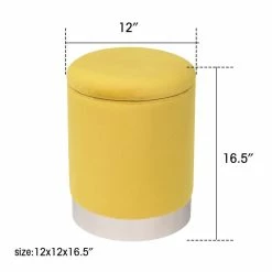 Buy 👍 Adeco Round Storage Ottoman Footstool Rest Velvet Gold Plating Base Yellow ❤️ -Adeco Shop Adeco Round Storage Ottoman Footstool Rest Velvet Gold Plating Base 2