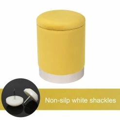 Buy 👍 Adeco Round Storage Ottoman Footstool Rest Velvet Gold Plating Base Yellow ❤️ -Adeco Shop Adeco Round Storage Ottoman Footstool Rest Velvet Gold Plating Base 3