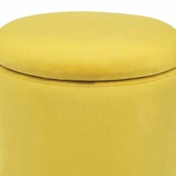 Buy 👍 Adeco Round Storage Ottoman Footstool Rest Velvet Gold Plating Base Yellow ❤️ -Adeco Shop Adeco Round Storage Ottoman Footstool Rest Velvet Gold Plating Base 5