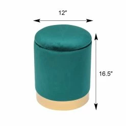 Buy 👍 Adeco Round Storage Ottoman Footstool Rest Velvet Gold Plating Base Yellow ❤️ -Adeco Shop Adeco Round Storage Ottoman Footstool Rest Velvet Gold Plating Base 8