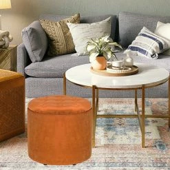 Best Pirce 👏 Adeco Round Storage Ottoman Velvet Footrest Stool With Removable Lid Orange 🎁 -Adeco Shop Adeco Round Storage Ottoman Velvet Footrest Stool With Removable Lid 11