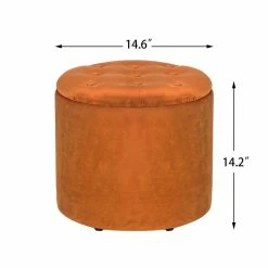 Best Pirce 👏 Adeco Round Storage Ottoman Velvet Footrest Stool With Removable Lid Orange 🎁 -Adeco Shop Adeco Round Storage Ottoman Velvet Footrest Stool With Removable Lid 13