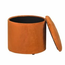 Best Pirce 👏 Adeco Round Storage Ottoman Velvet Footrest Stool With Removable Lid Orange 🎁 -Adeco Shop Adeco Round Storage Ottoman Velvet Footrest Stool With Removable Lid 14