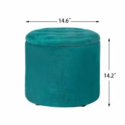 Best Pirce 👏 Adeco Round Storage Ottoman Velvet Footrest Stool With Removable Lid Orange 🎁 -Adeco Shop Adeco Round Storage Ottoman Velvet Footrest Stool With Removable Lid 2