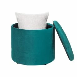 Best Pirce 👏 Adeco Round Storage Ottoman Velvet Footrest Stool With Removable Lid Orange 🎁 -Adeco Shop Adeco Round Storage Ottoman Velvet Footrest Stool With Removable Lid 4