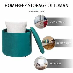 Best Pirce 👏 Adeco Round Storage Ottoman Velvet Footrest Stool With Removable Lid Orange 🎁 -Adeco Shop Adeco Round Storage Ottoman Velvet Footrest Stool With Removable Lid 6