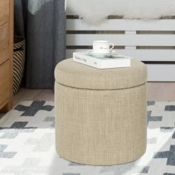 Deals ๐ Adeco Round Storage Ottoman, Fabric Stool Footrest With Removable Lid Black ๐