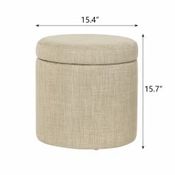 Deals 👍 Adeco Round Storage Ottoman, Fabric Stool Footrest With Removable Lid Black 👍 -Adeco Shop Adeco Round Storage Ottoman2C Fabric Stool Footrest with Removable Lid 3