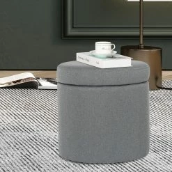 Deals 👍 Adeco Round Storage Ottoman, Fabric Stool Footrest With Removable Lid Black 👍 -Adeco Shop Adeco Round Storage Ottoman2C Fabric Stool Footrest with Removable Lid 6