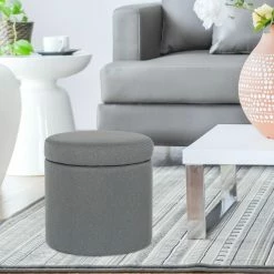 Deals 👍 Adeco Round Storage Ottoman, Fabric Stool Footrest With Removable Lid Black 👍 -Adeco Shop Adeco Round Storage Ottoman2C Fabric Stool Footrest with Removable Lid 7