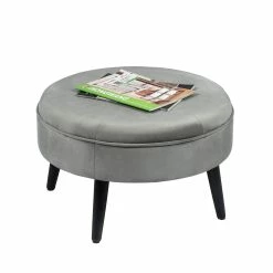 Deals ✔️ Adeco Round Tufted Fabric Ottoman Footrest 👏 -Adeco Shop Adeco Round Tufted Fabric Ottoman Foot Rest Footstool 23x23x14.5 Inch2C Gray 2
