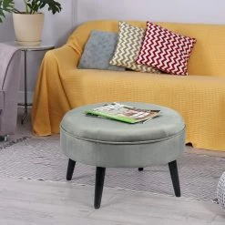 Deals ✔️ Adeco Round Tufted Fabric Ottoman Footrest 👏