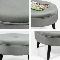 Deals ✔️ Adeco Round Tufted Fabric Ottoman Footrest 👏 -Adeco Shop Adeco Round Tufted Fabric Ottoman Foot Rest Footstool 23x23x14.5 Inch2C Gray 3