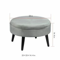 Deals ✔️ Adeco Round Tufted Fabric Ottoman Footrest 👏 -Adeco Shop Adeco Round Tufted Fabric Ottoman Foot Rest Footstool 23x23x14.5 Inch2C Gray 4