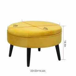 Hot Sale 🤩 Adeco Carrington Juttersbo Round Tufted Fabric Ottoman Yellow 😉 -Adeco Shop Adeco Round Tufted Fabric Ottoman Foot Rest Footstool 23x23x14.5 Inch2C Sunset Yellow 1