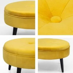 Hot Sale 🤩 Adeco Carrington Juttersbo Round Tufted Fabric Ottoman Yellow 😉 -Adeco Shop Adeco Round Tufted Fabric Ottoman Foot Rest Footstool 23x23x14.5 Inch2C Sunset Yellow 2